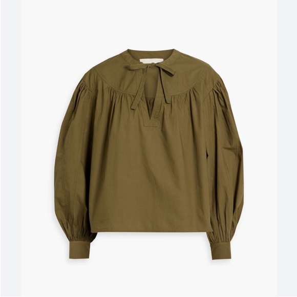 Ulla Johnson Delaney Blouse Olive Green Cotton Puff Sleeve Top Size 4 Boho Chic - Picture 5 of 12